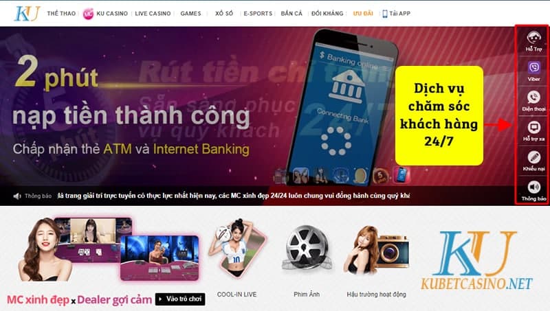 giao diện sảnh chính nhà cái Kubet